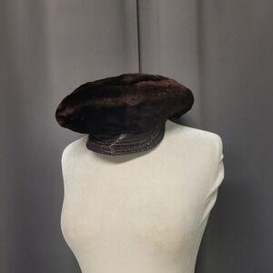 Vintage 90s y2k Suprema Newsboy Cap Brown Dyed Tuscan Lamb Fur Made in Italy S/M